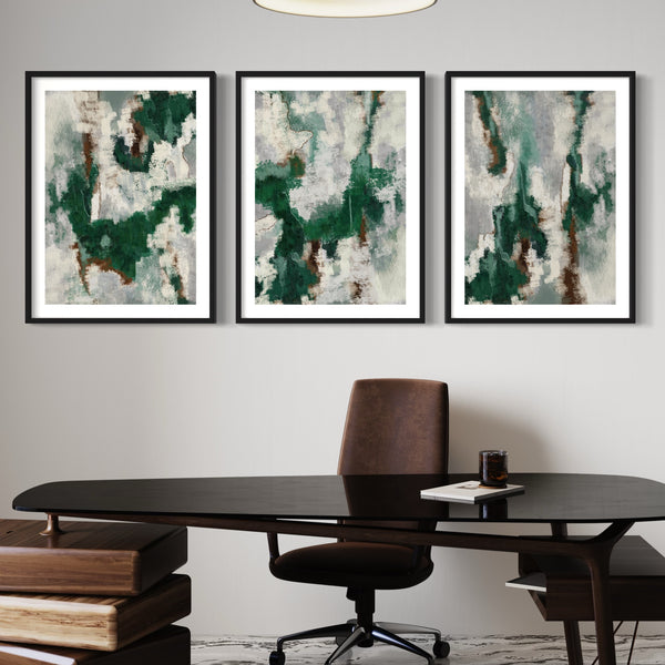 Abstract Art set of 3 prints - Green Forest 2