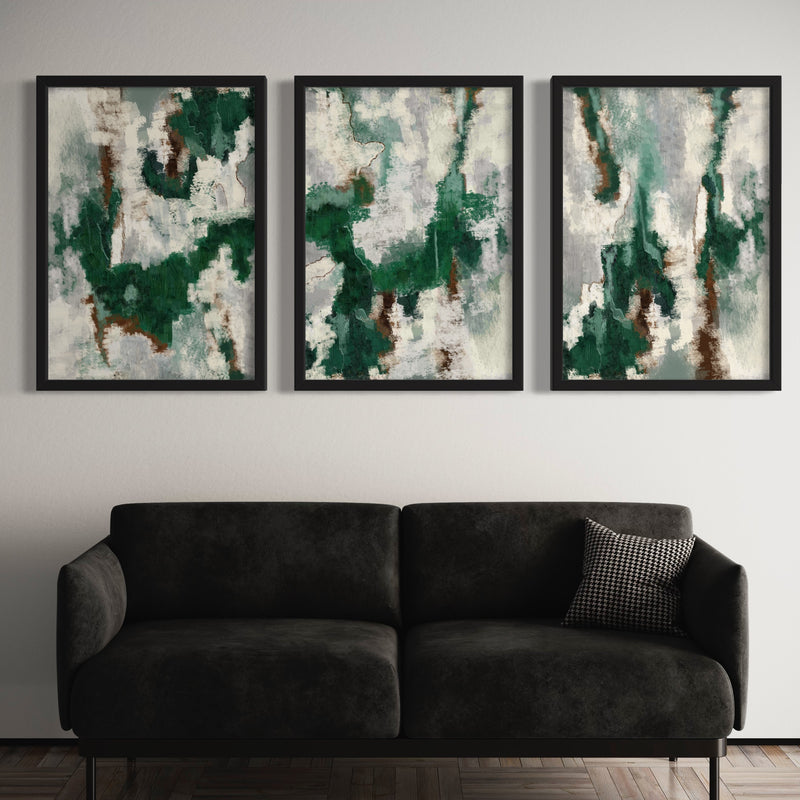 Abstract Art set of 3 prints - Green Forest 2