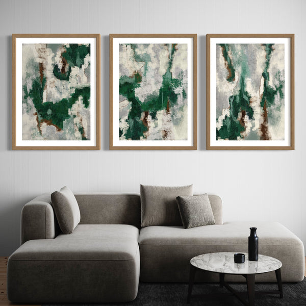 Abstract Art set of 3 prints - Green Forest 2