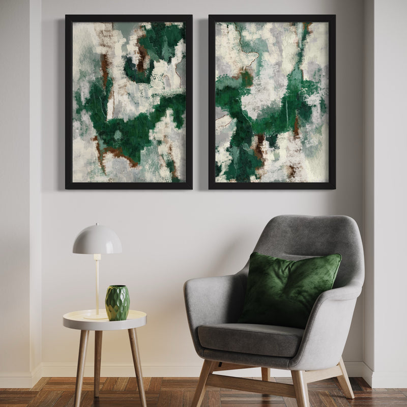 Abstract Art set of 2 prints - Green Forest 2