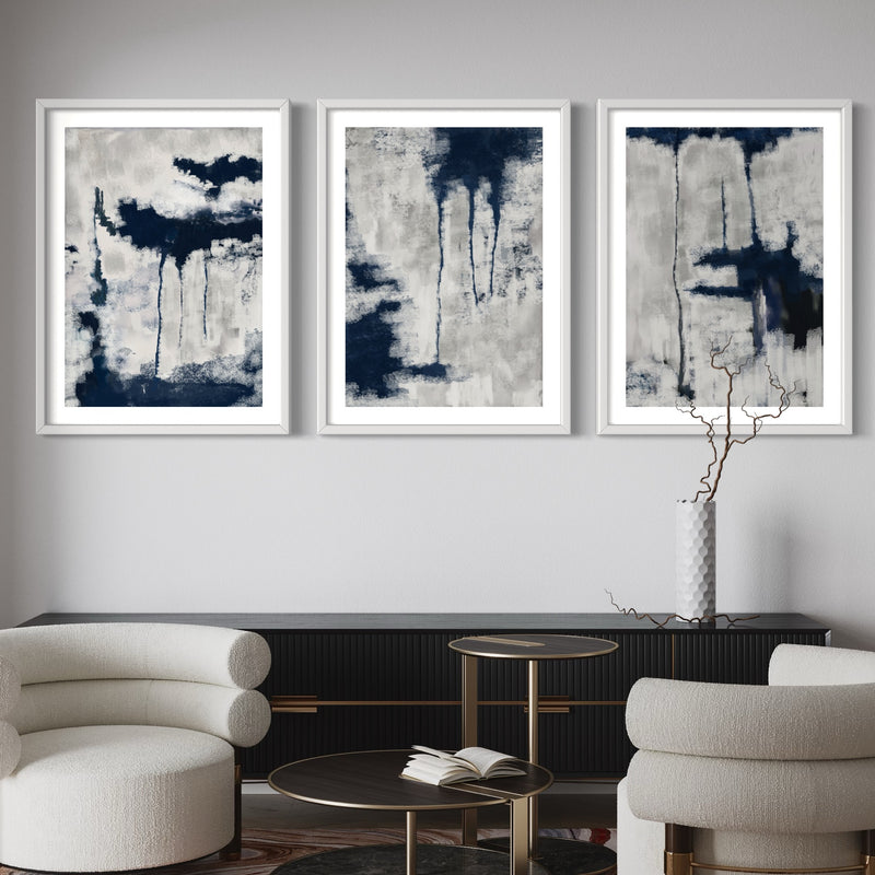 Abstract Art set of 3 prints - Blue Storm 2