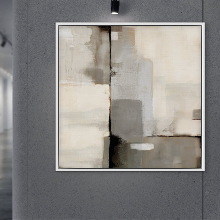 Framed Canvas - Linen Forms displayed in a contemporary living room with warm neutral styling