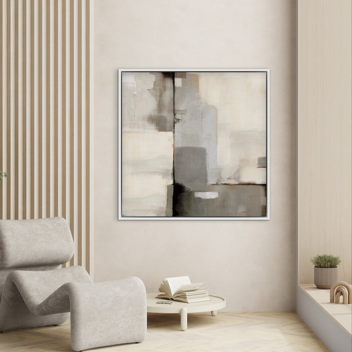 Framed Canvas - Linen Forms abstract wall art in warm linen and natural tones - hand-stretched wall art by HD London Art