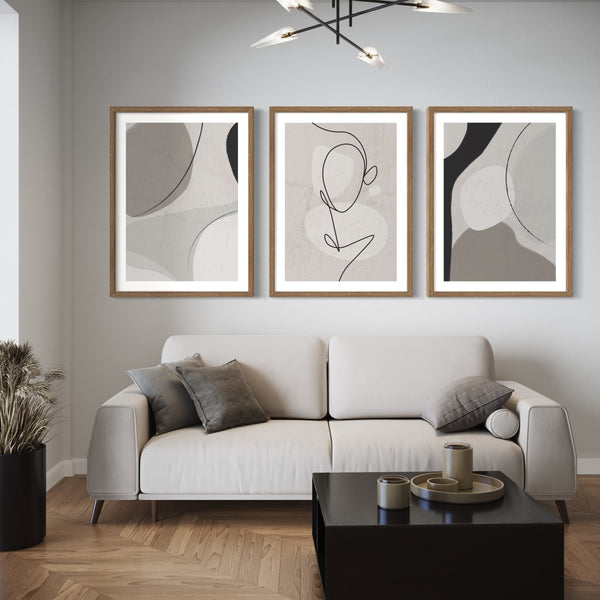 Abstract Art Set of 3 prints - Grey Libertà