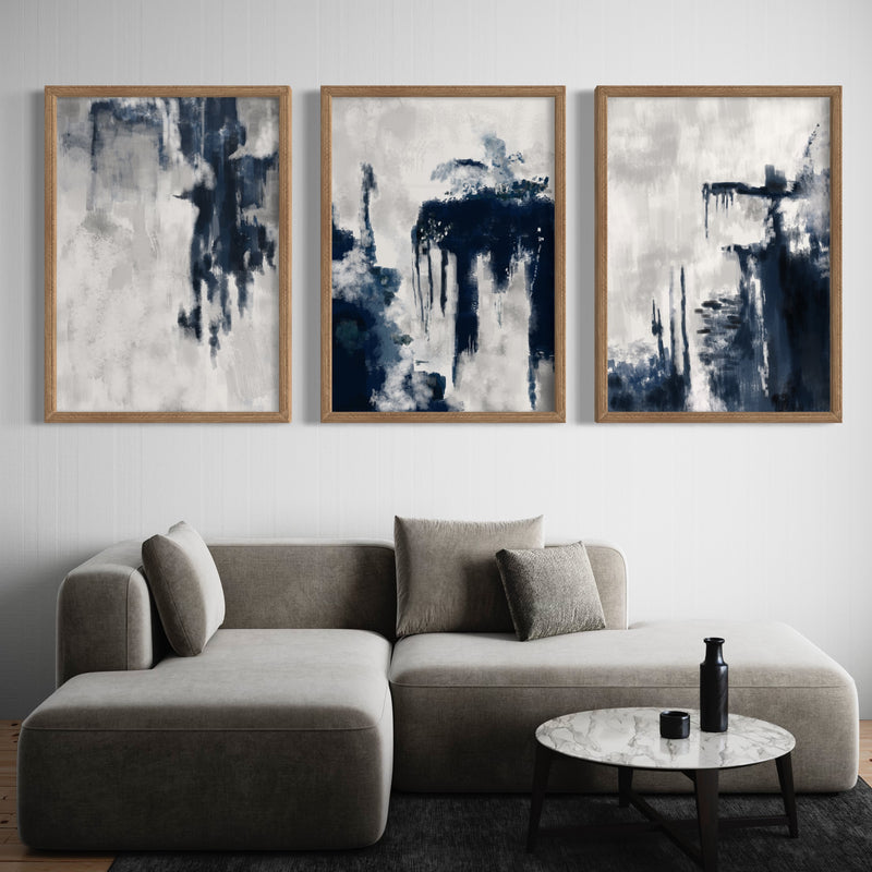 Abstract Art set of 3 prints - Blue Storm
