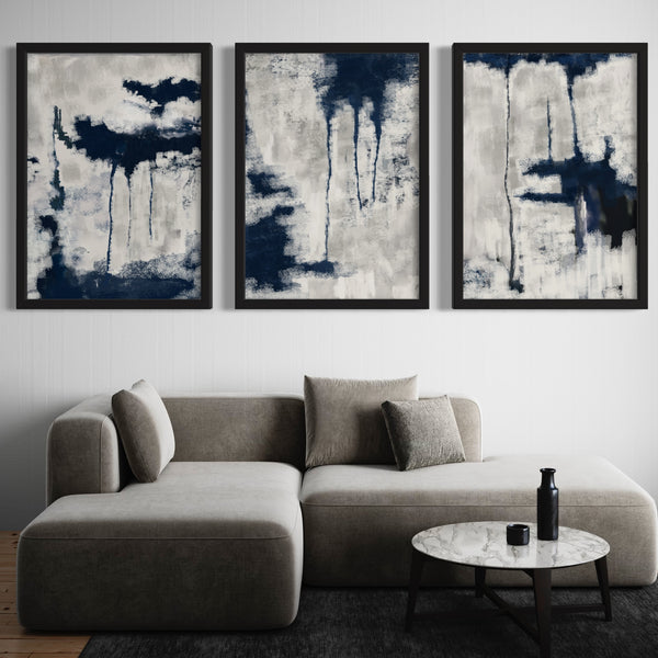 Abstract Art set of 3 prints - Blue Storm 2
