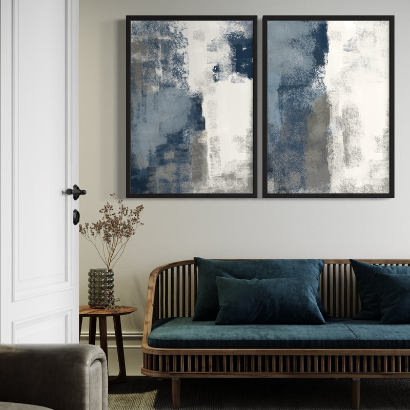 Abstract Art set of 2 prints - Blue & Grey Clouds