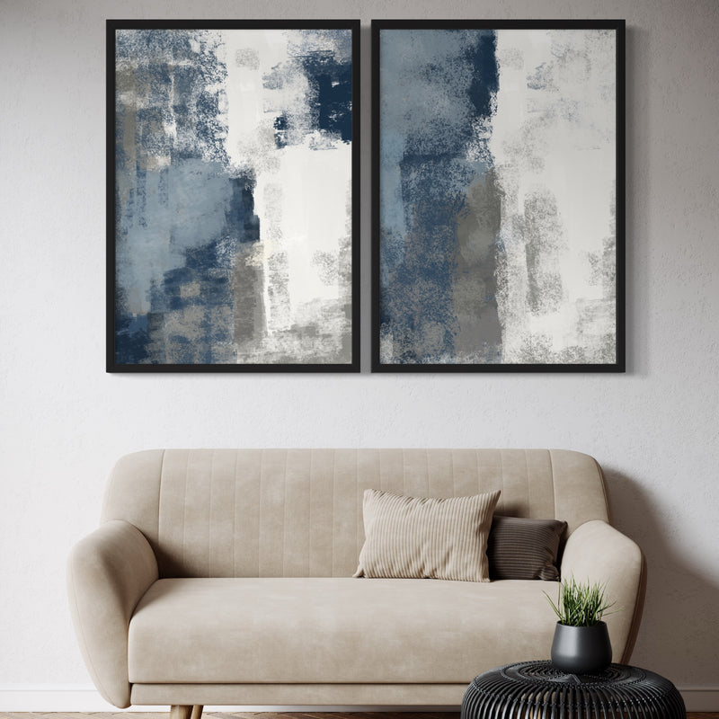 Abstract Art set of 2 prints - Blue & Grey Clouds