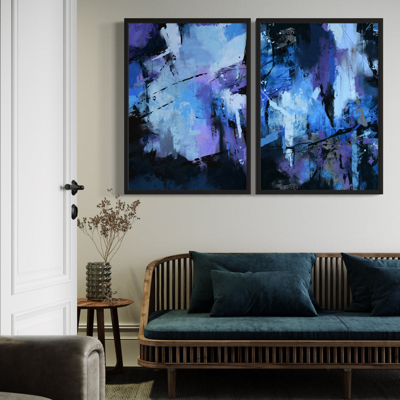 Abstract Art Set of 2 Prints - Blue Ocean