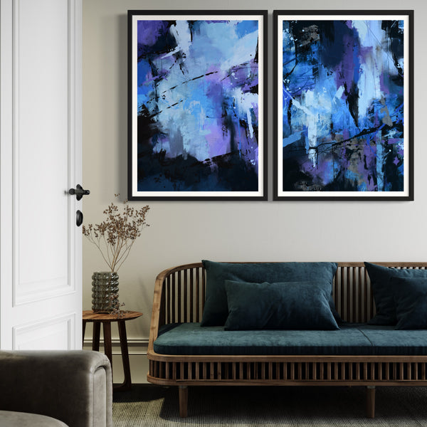 Abstract Art Set of 2 Prints - Blue Ocean