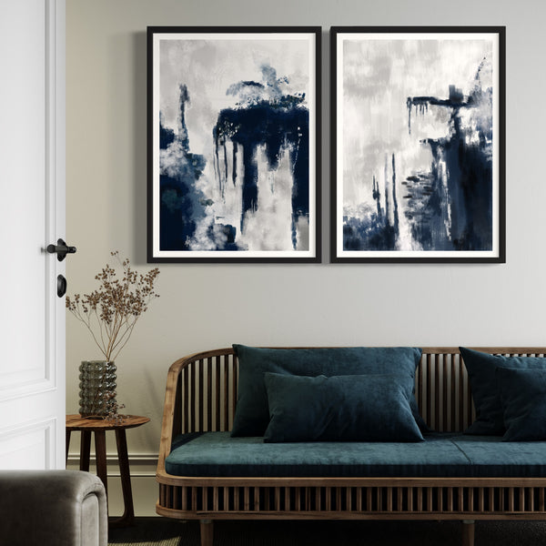 Abstract Art Set of 2 Prints - Blue Storm