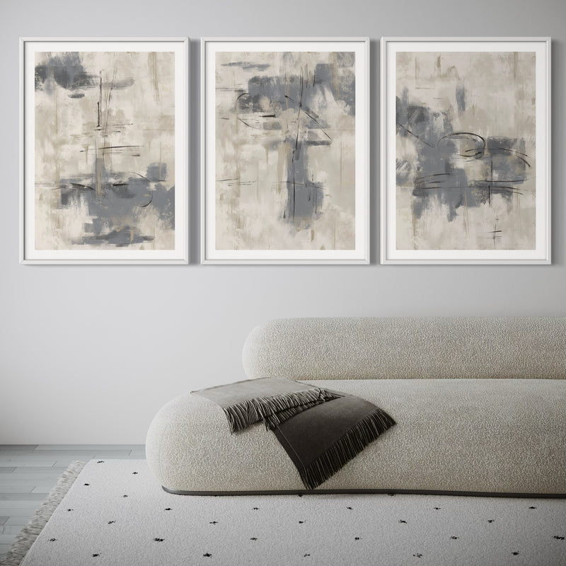 Abstract Art set of 3 prints - Grey Storm