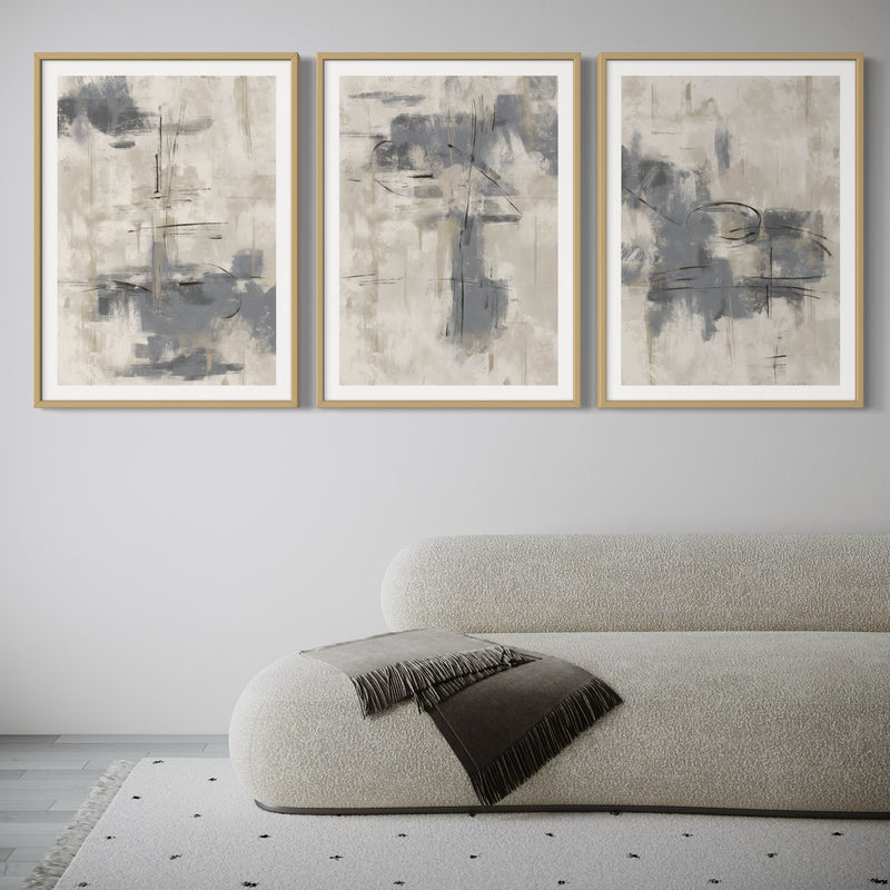 Abstract Art set of 3 prints - Grey Storm