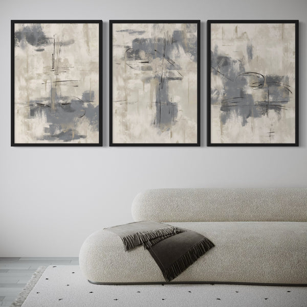 Abstract Art set of 3 prints - Grey Storm