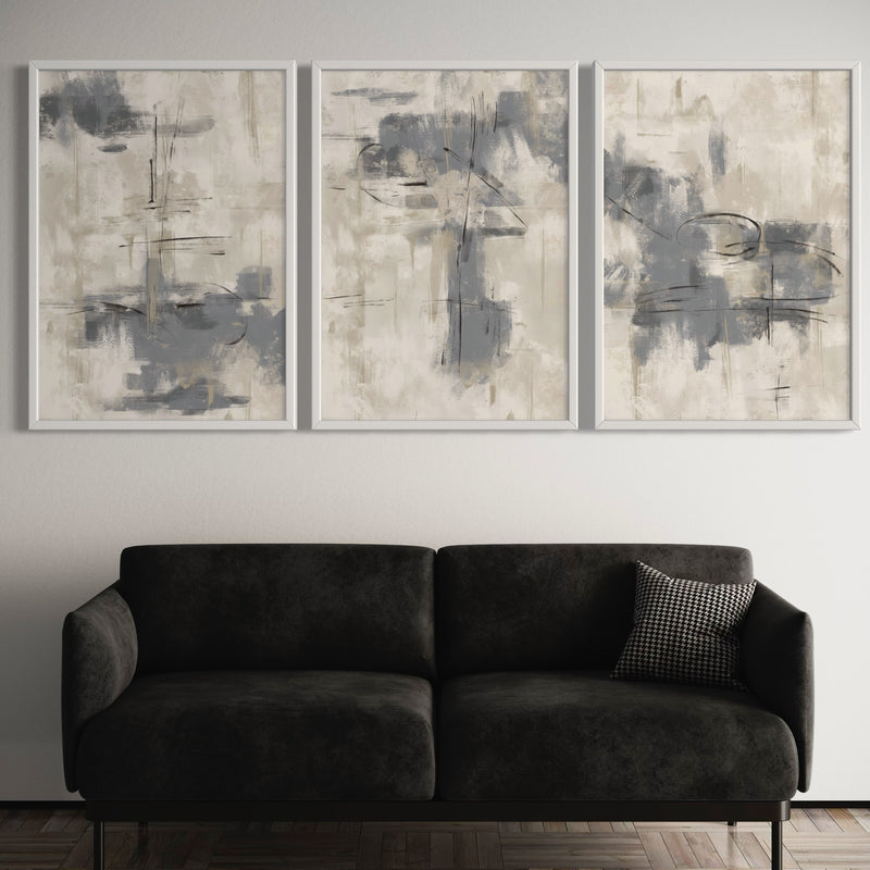 Abstract Art set of 3 prints - Grey Storm