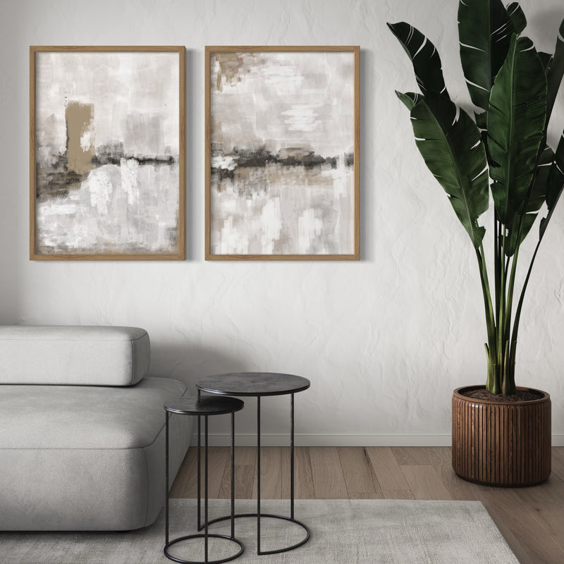 Abstract Art set of 2 prints - Nude & Grey Clouds