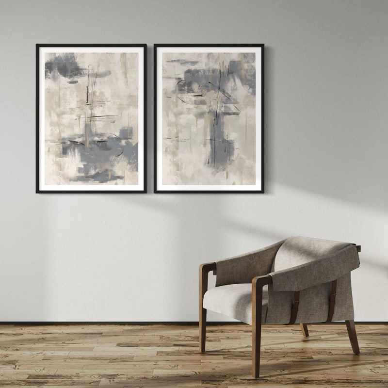 Abstract Art set of 2 prints - Grey Storm