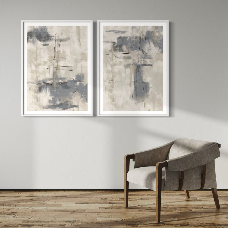 Abstract Art set of 2 prints - Grey Storm