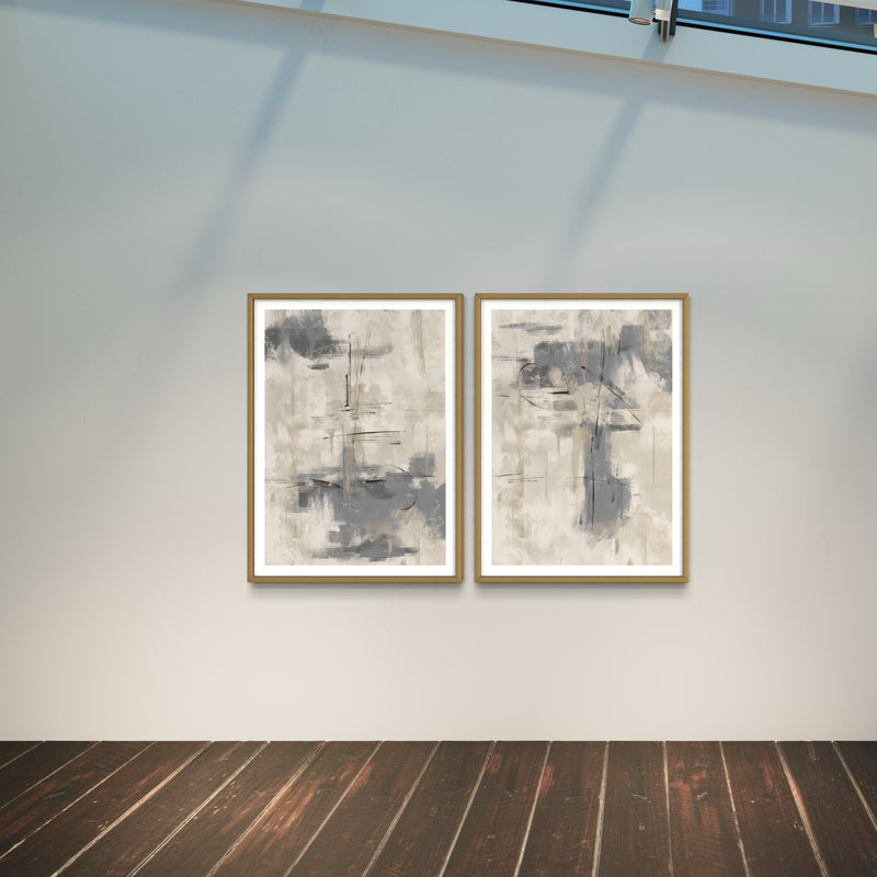 Abstract Art set of 2 prints - Grey Storm