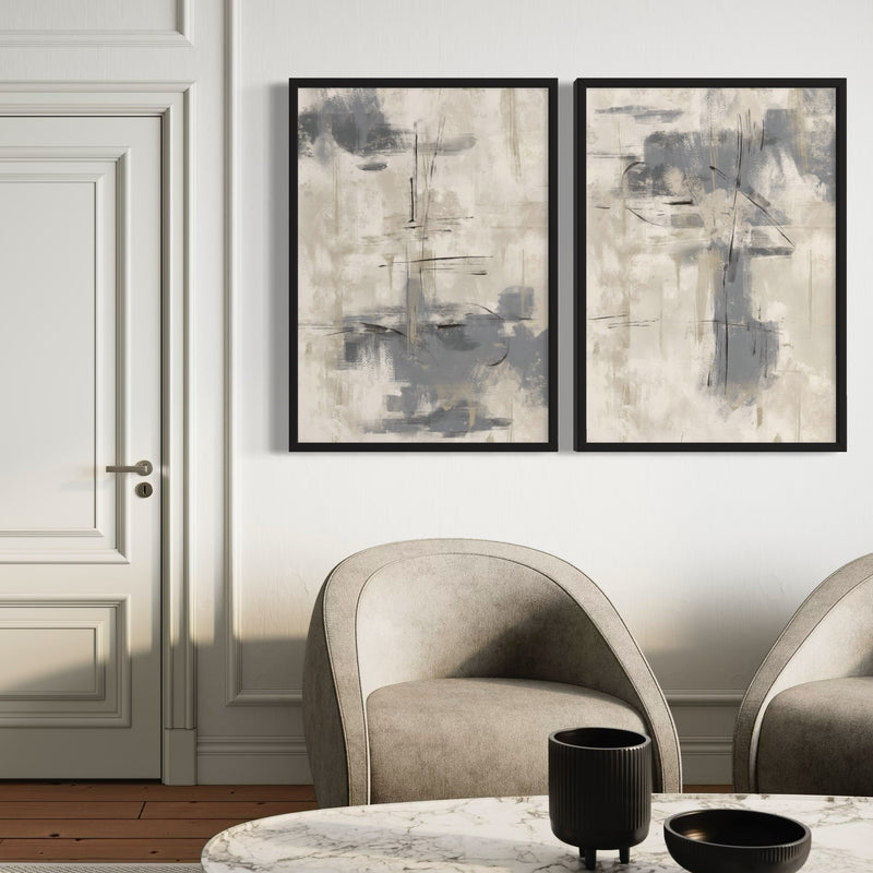 Abstract Art set of 2 prints - Grey Storm