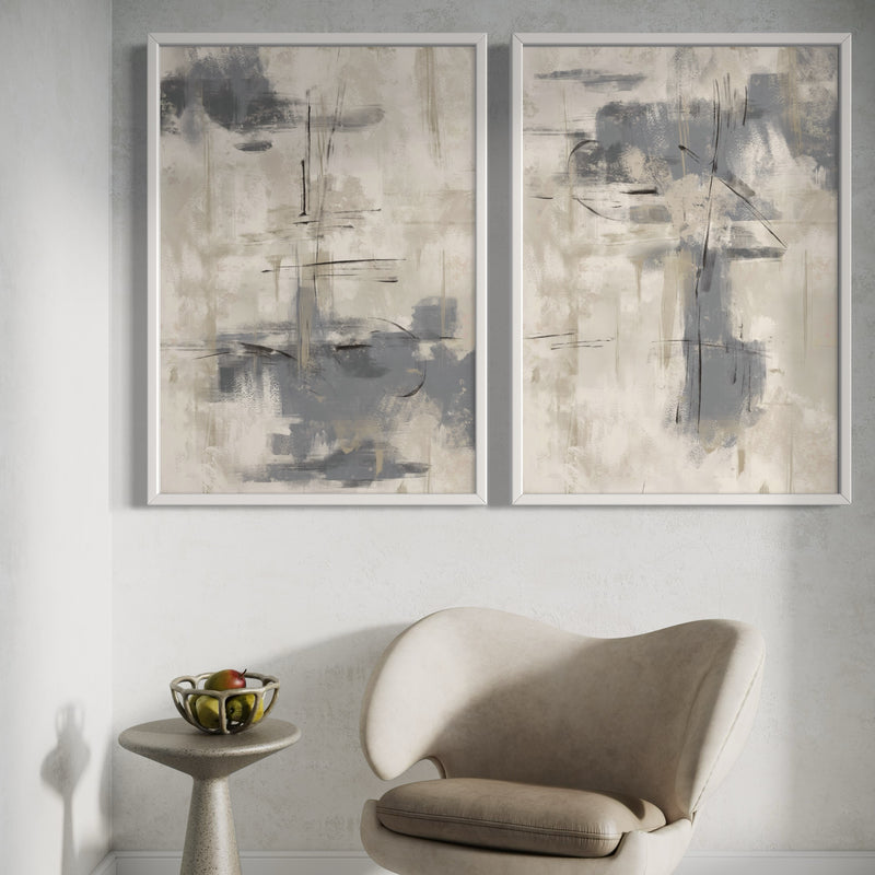 Abstract Art set of 2 prints - Grey Storm