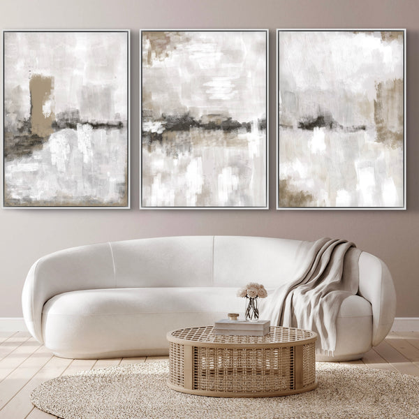 Set of 3 Framed Canvas - Nude & Grey Clouds