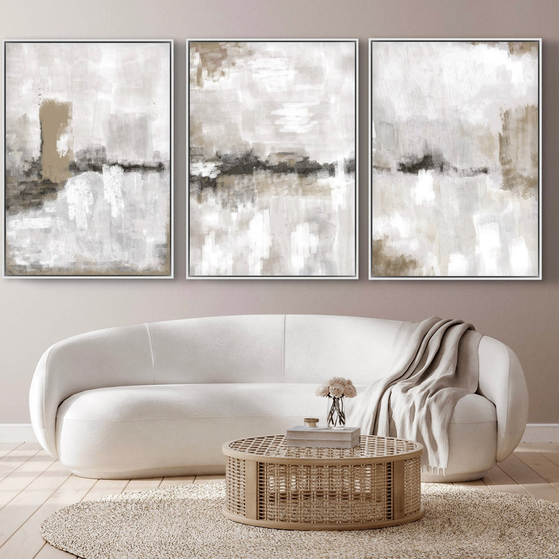 Set of 3 Framed Canvas - Nude & Grey Clouds