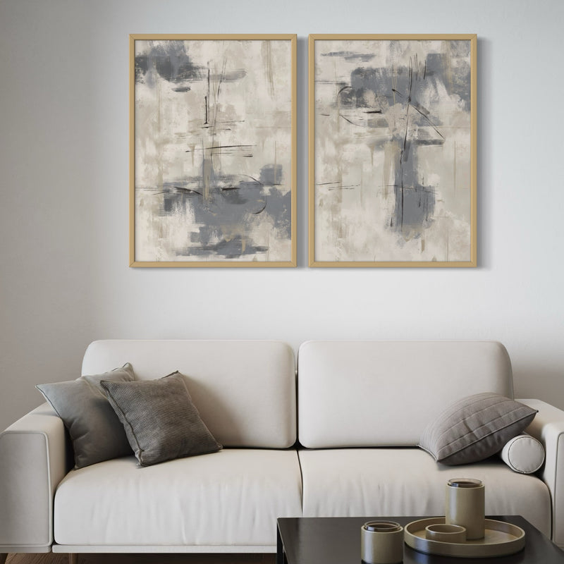 Abstract Art set of 2 prints - Grey Storm