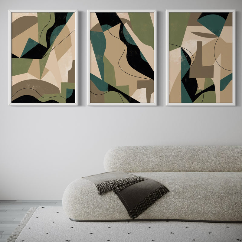 Abstract Art set of 3 prints - Green Shapes