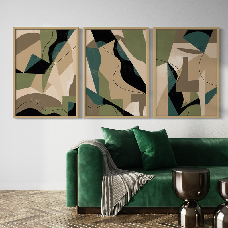 Abstract Art set of 3 prints - Green Shapes