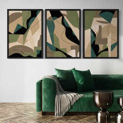 Abstract Art set of 3 prints - Green Shapes