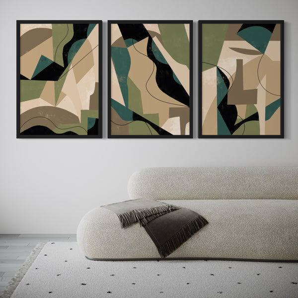 Abstract Art set of 3 prints - Green Shapes