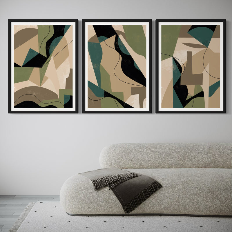 Abstract Art set of 3 prints - Green Shapes