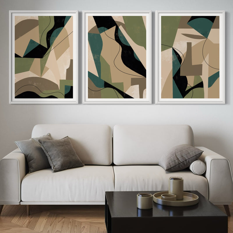 Abstract Art set of 3 prints - Green Shapes