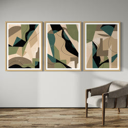 Abstract Art set of 3 prints - Green Shapes