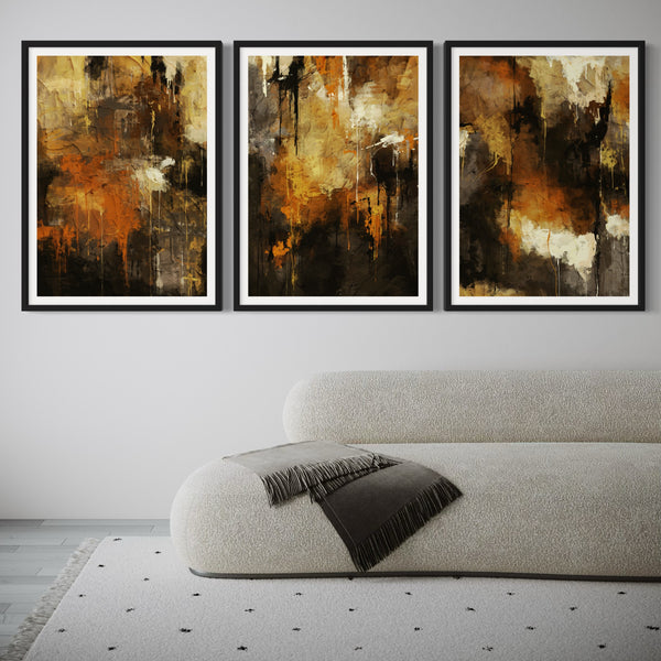 Abstract Art set of 3 prints - Autumn Orange