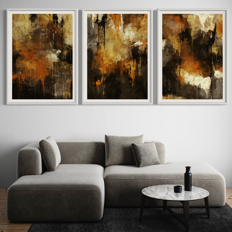 Abstract Art set of 3 prints - Autumn Orange