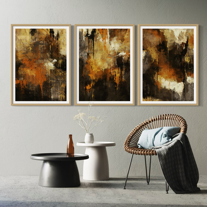 Abstract Art set of 3 prints - Autumn Orange