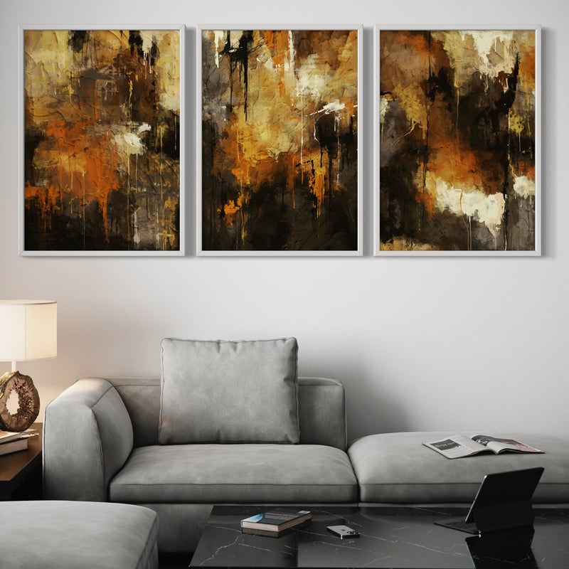 Abstract Art set of 3 prints - Autumn Orange