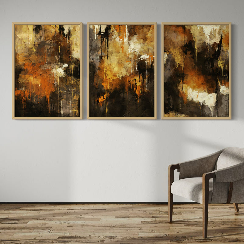 Abstract Art set of 3 prints - Autumn Orange