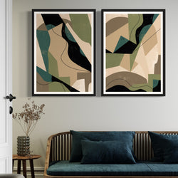 Abstract Art set of 2 prints - Green Shapes