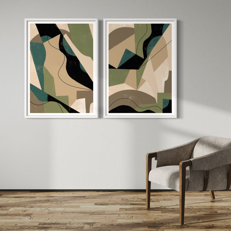 Abstract Art set of 2 prints - Green Shapes