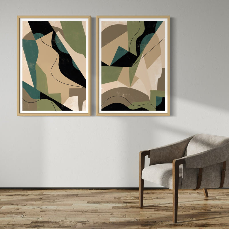 Abstract Art set of 2 prints - Green Shapes