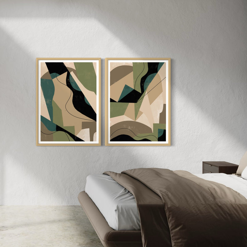 Abstract Art set of 2 prints - Green Shapes