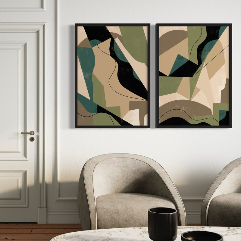 Abstract Art set of 2 prints - Green Shapes