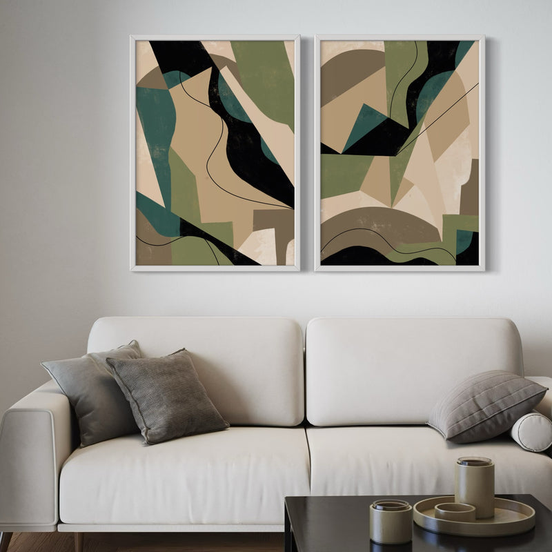 Abstract Art set of 2 prints - Green Shapes