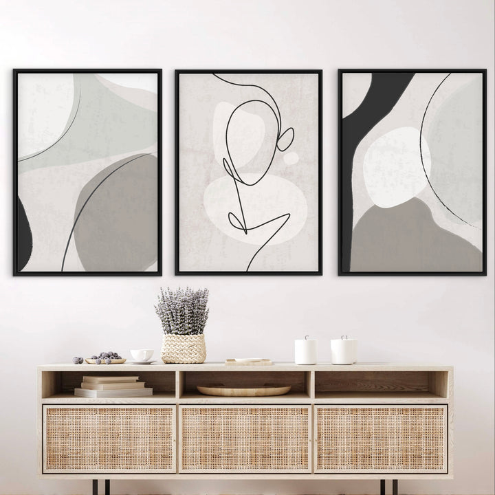 Set of 3 Framed Canvas - Grey Libertà