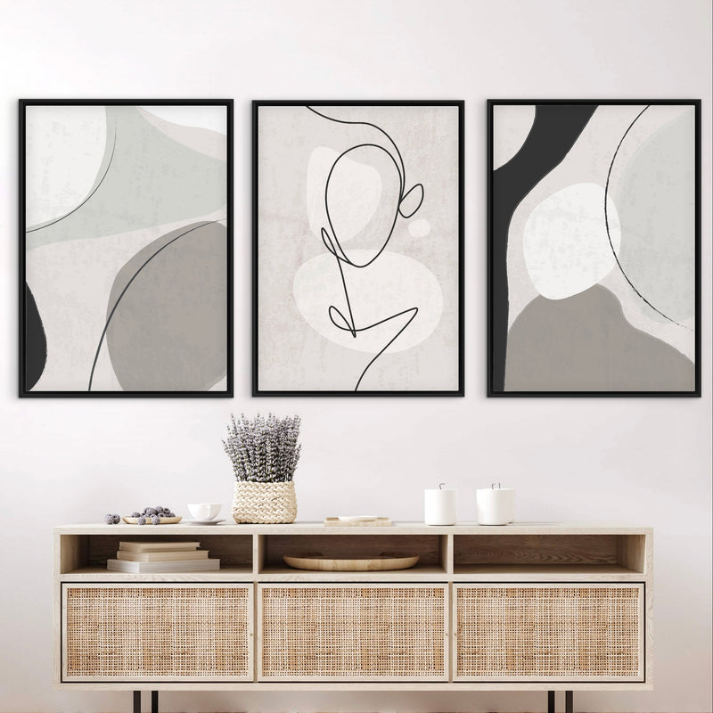 Set of 3 Framed Canvas - Grey Libertà