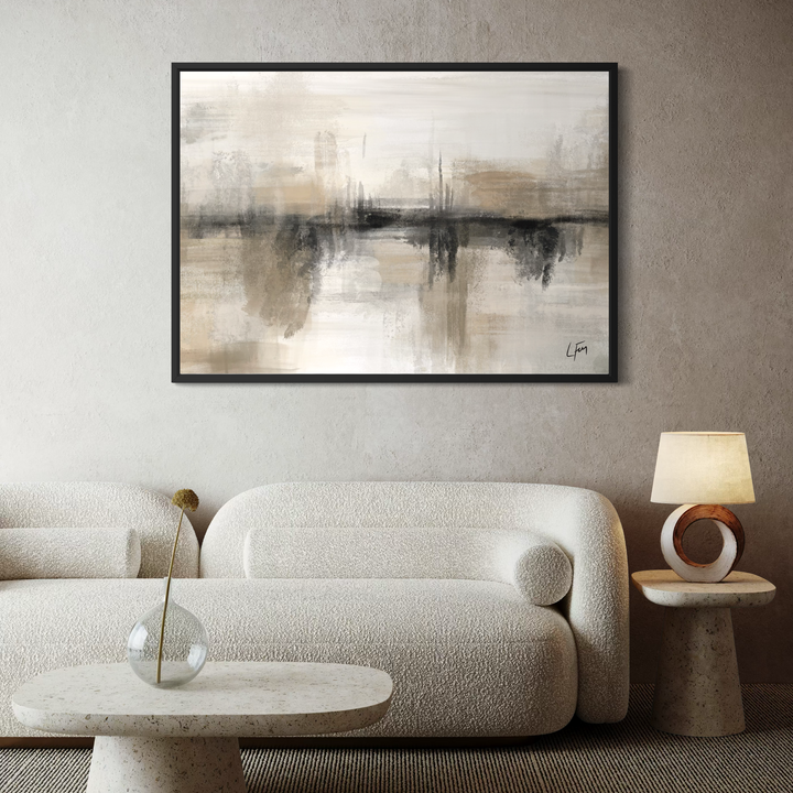 Nude Heaven abstract framed canvas lifestyle shot with minimalist decor