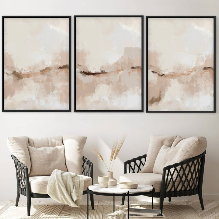 Set of 3 Framed Canvas - Soft Landscapes